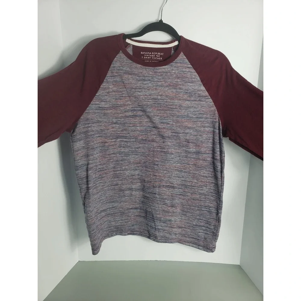 Banana Republic Vintage Tee Mens Medium‎ Long Sleeve Burgundy Space Dye Shirt